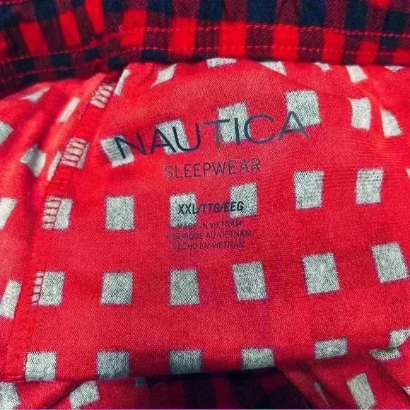 Nautica Men Red Blue Buffalo Check Fleece PJ Sleep Casual Drawstring Bottom XXL - Picture 4 of 8